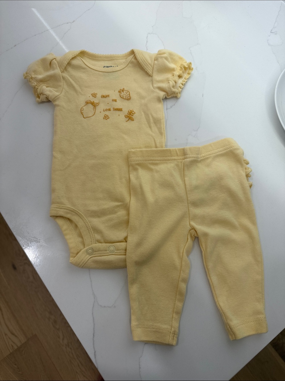 0-3 Carters Yellow Baby One-Piece and Leggings Set
